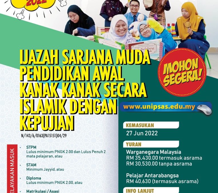 IJAZAH SARJANA MUDA PENDIDIKAN AWAL KANAK KANAK SECARA ISLAMIK (KEPUJIAN) (N/143/6/0163) (04/29) (MQA/PA15151)